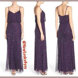 NEW Adrianna Papell Embellished Blouson Gown in Amethyst Purple Gunmetal [SZ 4 ]